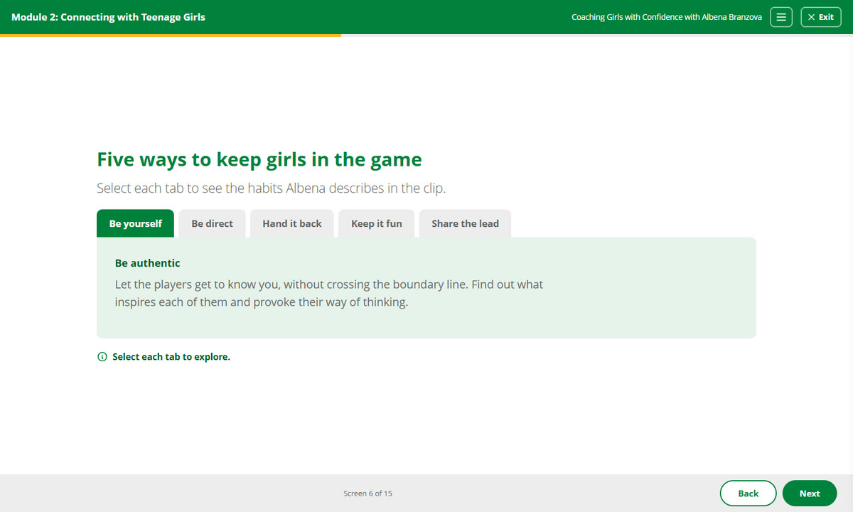 An activity from Module 2: five ways to keep girls in the game