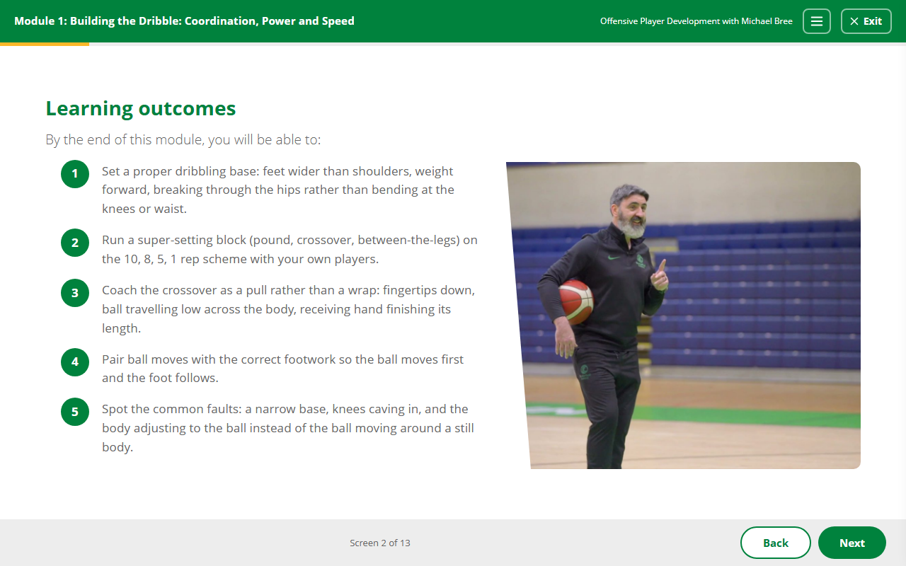 Learning outcomes screen with Michael Bree