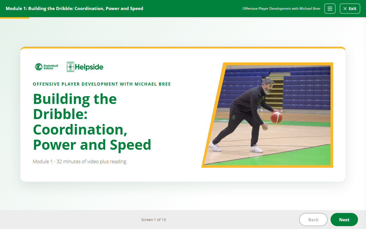 Module 1 opening screen: Building the Dribble